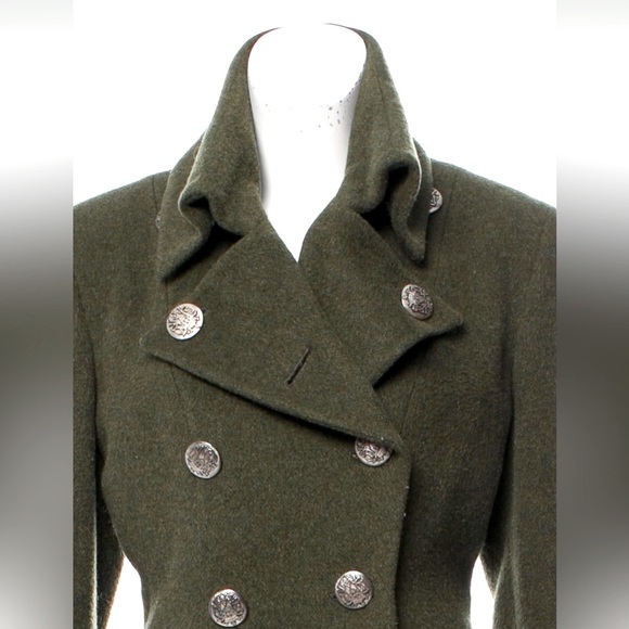 DOLCE & GABBANA Olive Green Double Breasted Wool COAT Silver Buttons M 6 42 RARE - Picture 5 of 13